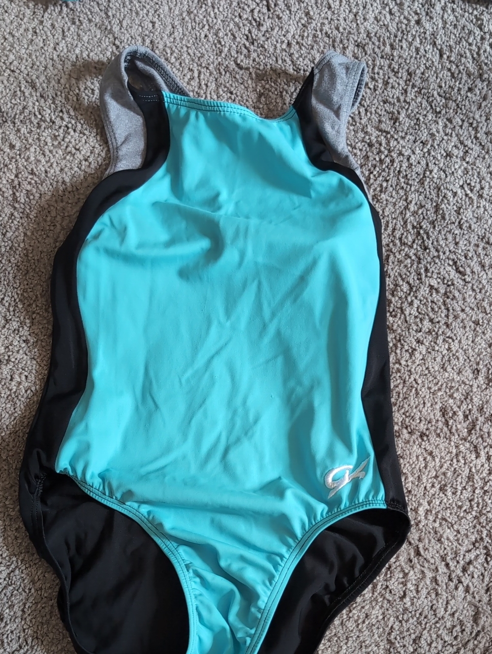 GK Girls Aqua & Black One-Piece Gymnastics Leo
